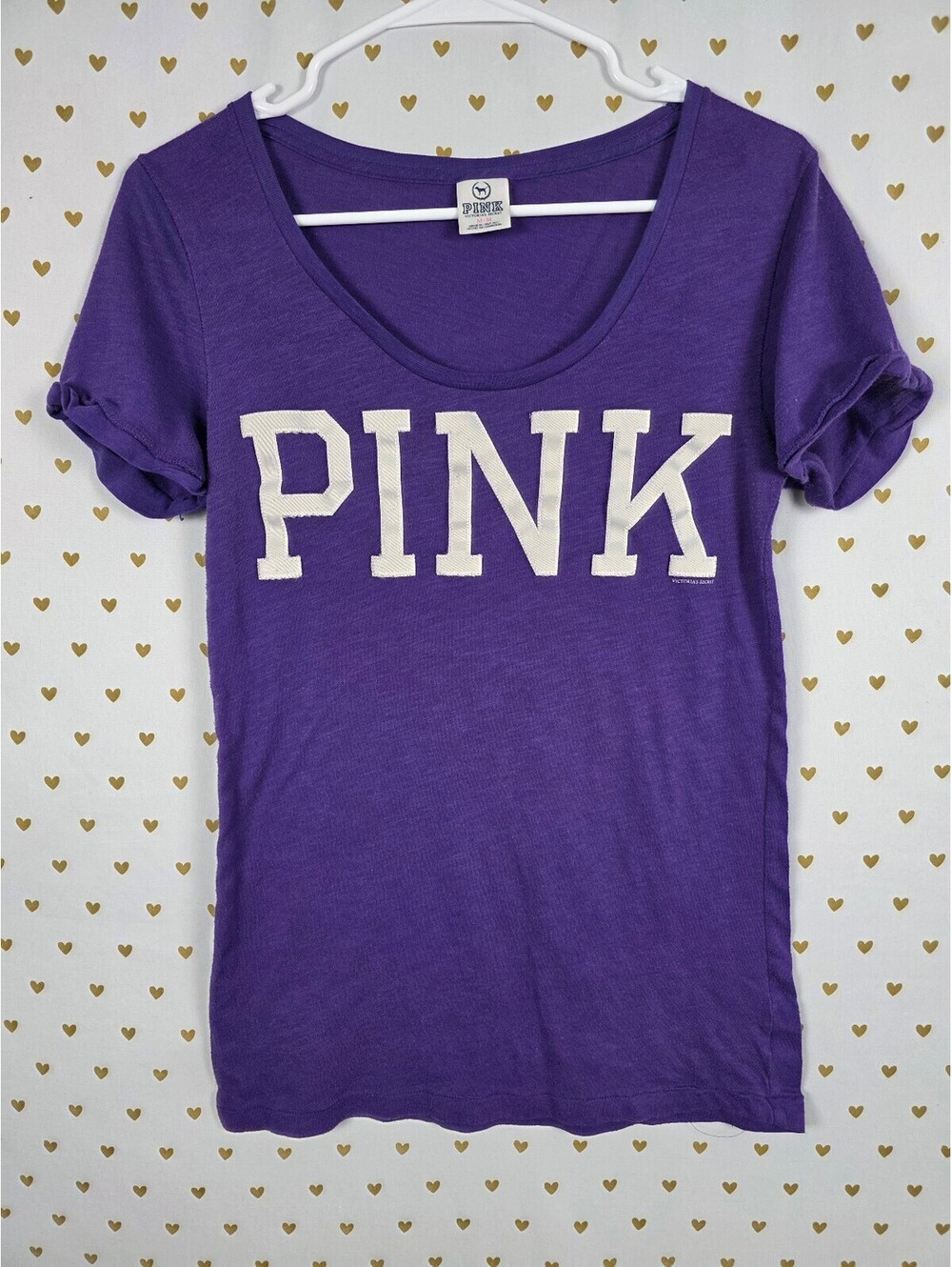 Victorias Secret PINK Vintage Purple Embroidered Y2k Tee shirt Logo Medium